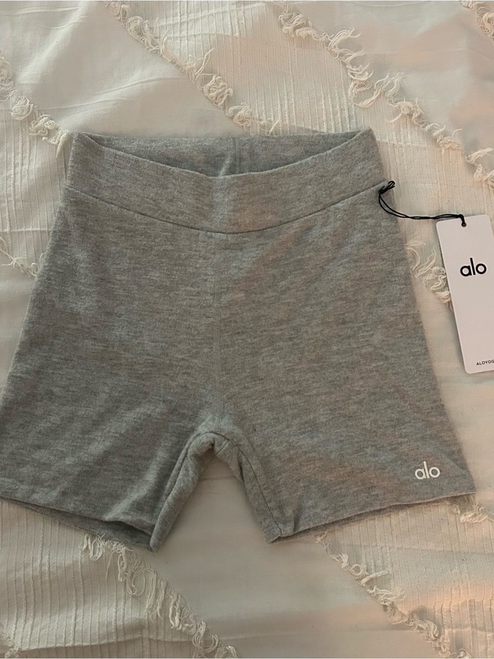 ALO Yoga women's gray fleece bike shorts